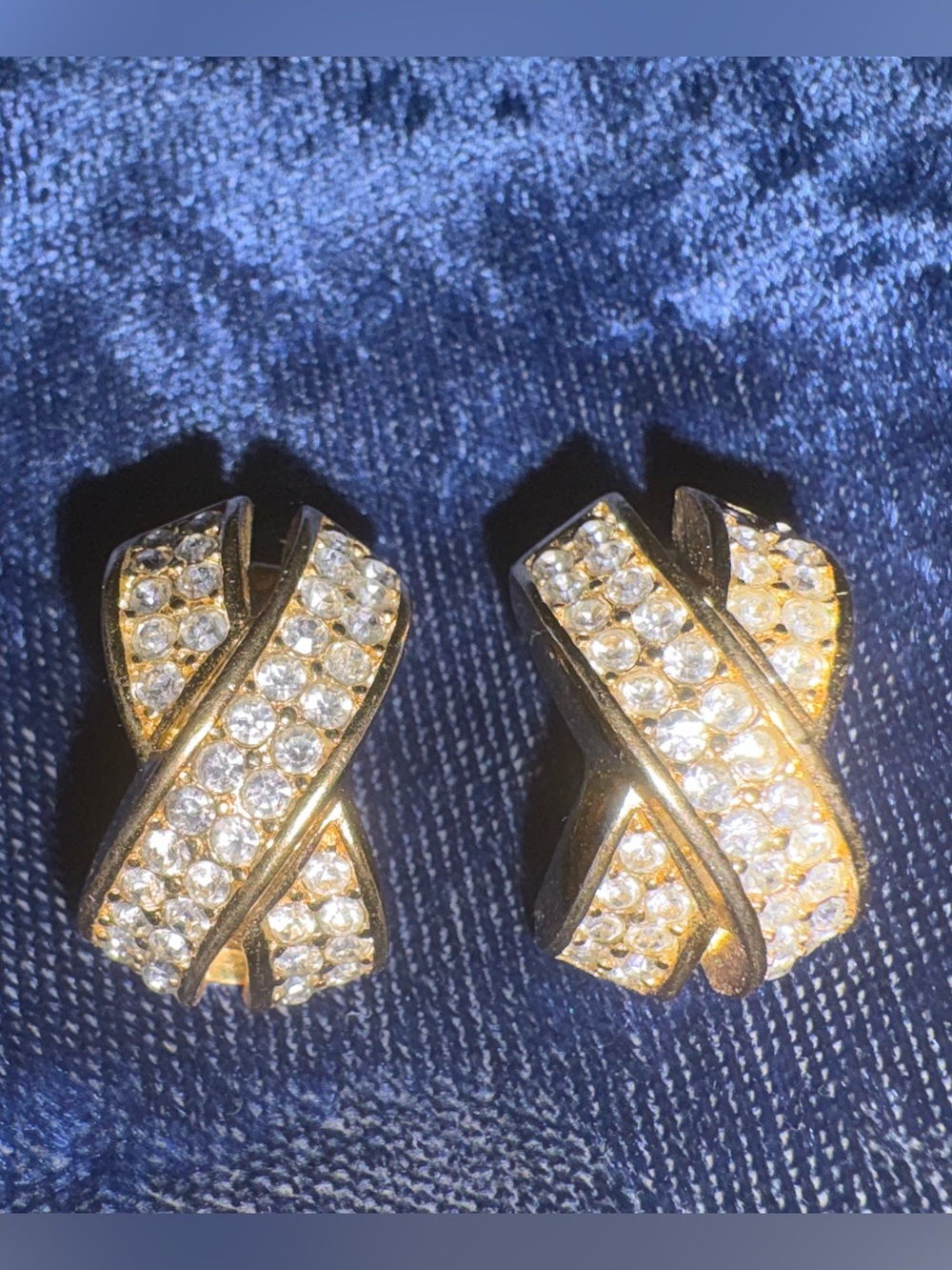 Vintage Christian Dior Crystal Cross-Over Clip Earrings